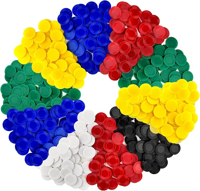 Coopay 600 Pieces Plastic Poker Chips Bingo Chip Bulk Learning Counters Disks Poker Card Game Counting Markers for Math Practice, Game Tokens and Teaching Rewards, 38 mm/ 1.5 Inches (6 Colors)