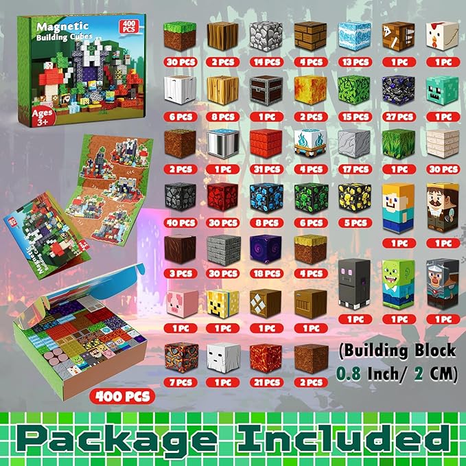 400 PCS Magnetic Blocks - Building Block for Kids Ages 4-8, Magnet Blocks Cubes Tiles Constructions Toys Girl Boy, STEM Educational Montessori Stacking Toy, Sensory Play Game Preschool Learning Gifts