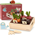 Wooden Montessori Gardening Playset for Kids – 16 Piece Plant & Harvest Toy Kit, Kids Pretend Play Food with Carrots, Beets, Mushrooms, Kitchen Accessories Toy Gift for Boys Girls 3+