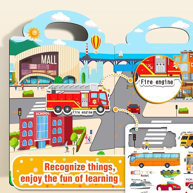 2 Sets Reusable Sticker Books for Toddlers 1-3, Removable Jelly Sticker Books for Kids 2-4 Years, Toddler Travel Toys Activity Road Trip Essentials for Kids- Vehicle + Ocean