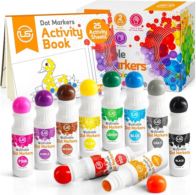 Dot Markers for Toddlers 1-3, 10 Colors Washable Bingo Daubers, Dot Art, Toddler Art and Crafts, Bingo Markers, Includes Free Dot Art Activity Book