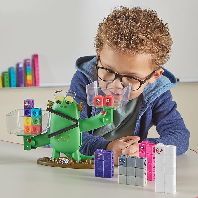 hand2mind Numberblocks Blockzee Balance Activity Set, ﻿61 MathLink Cubes, Balance Scale, Educational Math Manipulatives, Numbers for Toddlers, Preschool Learning Activities, Birthday Gifts for Kids