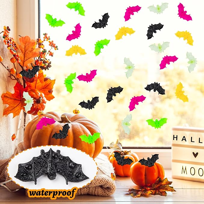200 Pcs Plastic Bat Halloween Colorfol Mini Bats Small Luminous Bats Cute Fake Bats Creepy Scary Prank Toys for Halloween Decorations Spooky Season Decor (5 Colors)