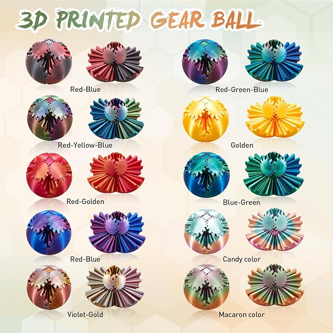 Gear Ball-3D Printed Gear Sphere,3D Printed Spin Ball Cube Fidget Toy,The Steampunk Whirling Wonder Fidget Ball Toy (Macaron)