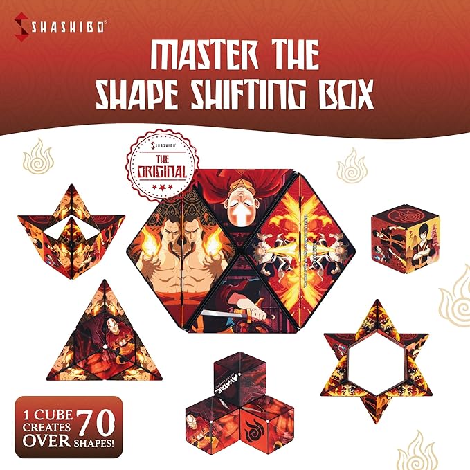 SHASHIBO Avatar The Last Airbender Shape Shifting Box - STEM Magnetic Fidget Cube That Transforms Into Over 70 Shapes, Download Fun in Motion Toys Mobile App (Fire)