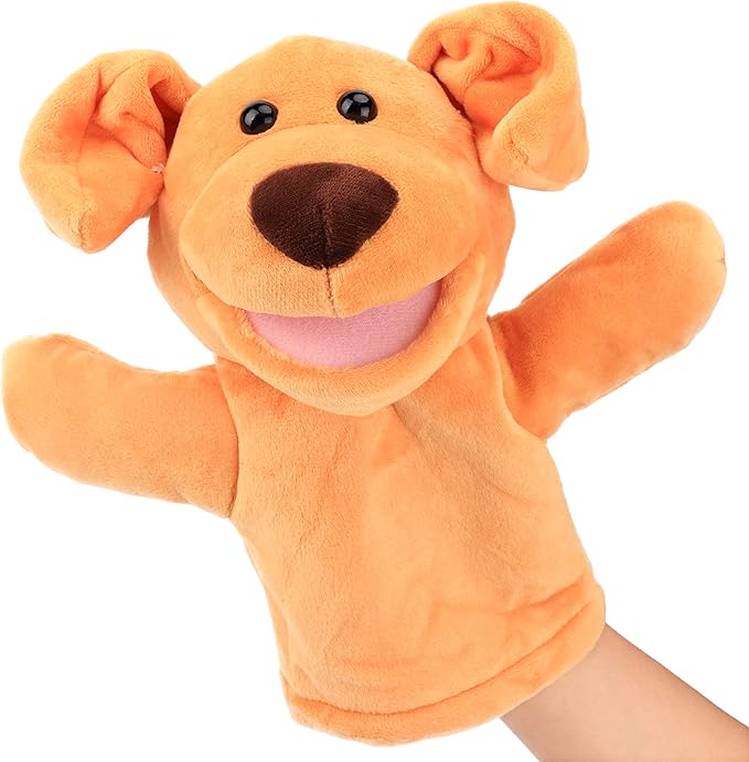 Easfan Puppy Hand Puppet Soft Animal Plush Toy with Movable Mouth Interactive Storytelling Cute Dog Toys Creativity Imagination Christmas Birthday Gifts for Toddlers Kids, Brown