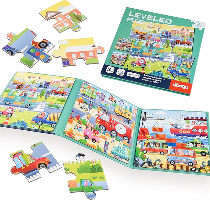 ASTARON Magnetic Puzzles for Toddlers, 25-30-42 Pieces Traffic Learning Magnet Puzzles for Road Trip, Educational Travel Toys Car Plane Activities for Kids, Kids Birthday Gifts
