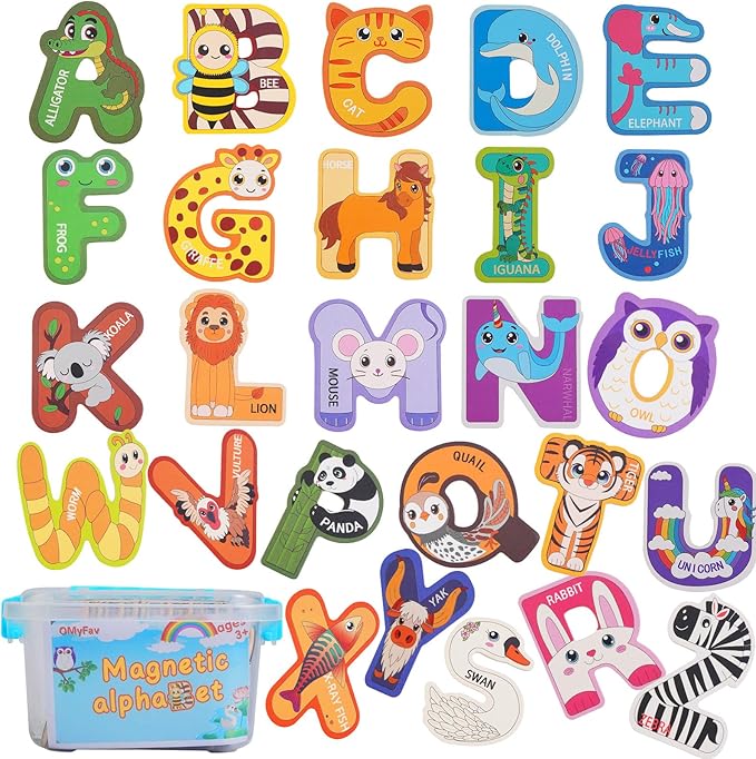 Large Wooden Magnet Alphabet Letters for Kids - Cute Animal Magnetic Letters for Fridge Magnetic ABC for Classroom Kids Gift Preschool 3 4 5 Years Old