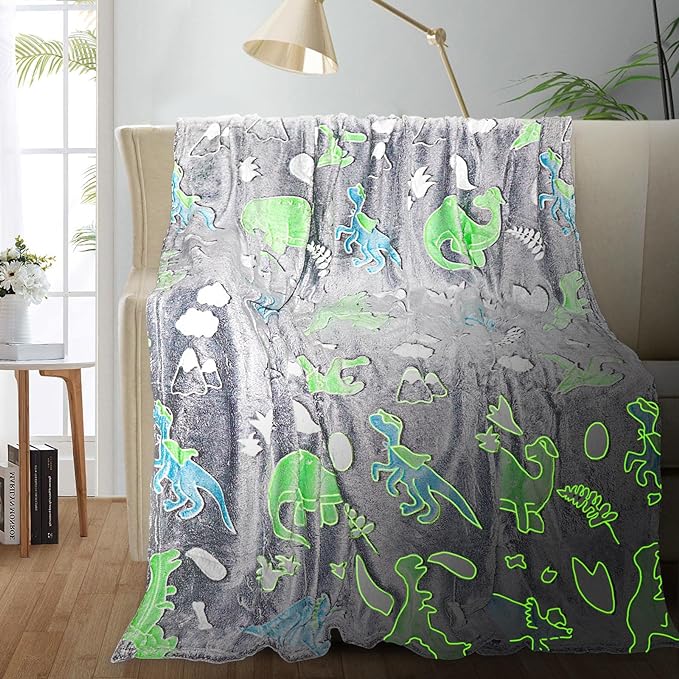 Glow in the Dark Dinosaur Kids Blanket - Soft Fleece Throw, 50"x60" - Boys & Toddlers, Birthday Gift