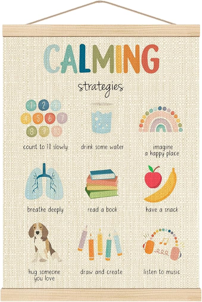 Boat Wades Mental Health Posters for Kids, Calming Strategies Poster Hanger Frame, Inspirational Hanging Wall Banner Decor for Classroom Calm Down Corner School Counselor Office Decor, 12x16 Inch