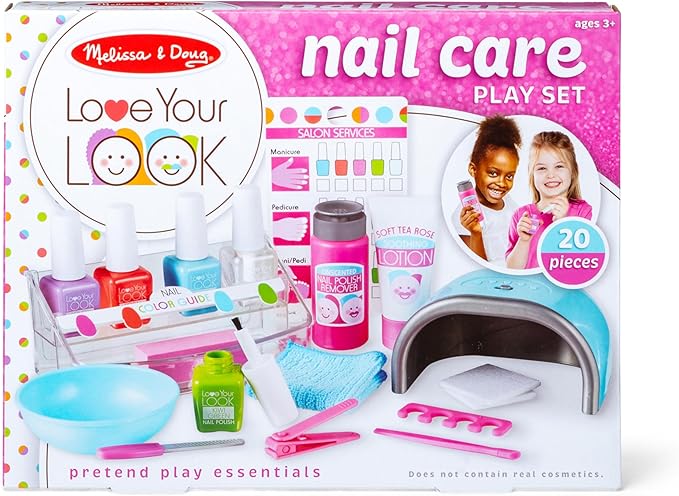 Melissa & Doug Love Your Look Pretend Nail Care Play Set – 20 Pieces for Mess-Free Play Mani-Pedis (Does NOT Contain Real Cosmetics), Pink