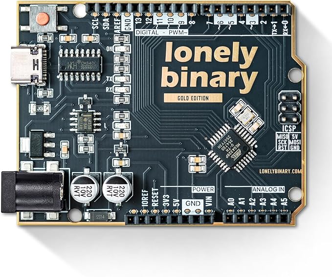 3-Pack Lonely Binary UNO R3 Development Board Gold Edition ATmega328P Type-C Microcontroller Compatible with Arduino IDE for DIY Projects and Prototyping (3 Pack - Black Gold Uno R3)