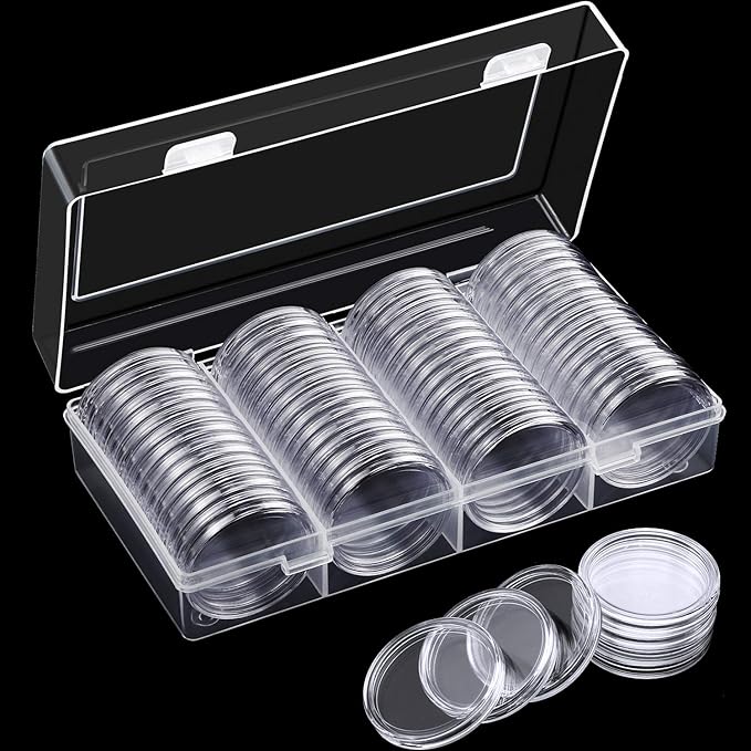 Silver Dollar Coin Case Holder for Collectors 40.6mm Silver Bar Plastic Round Coin Capsules Covers for Silver Bar Coin Collection Supplies (60 Pieces)