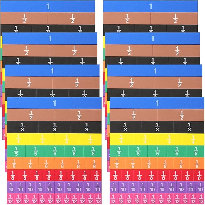 8 Sets Fraction Tiles Set for Math Classroom Fractions Manipulatives Math Learning Manipulatives for Home School Supplies