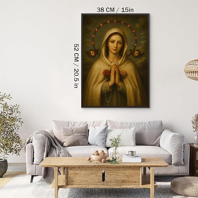 500-piece Prayer to Our Lady - Halo and Cherubim Adult Wooden Puzzle, Intellectual Challenge, Stress-Relieving Puzzle, Relaxing Family Activity, Decoration, Size: 20.5 x 15 in