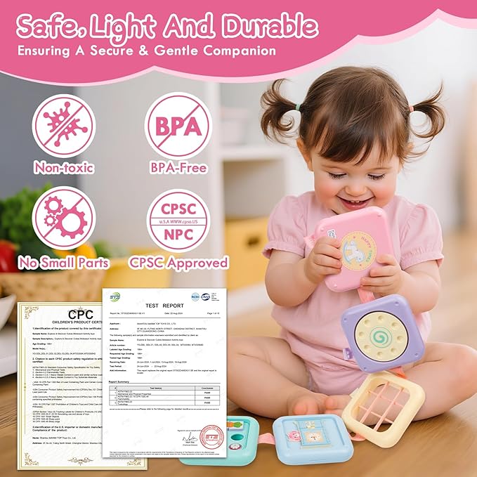Montessori Toys for 1 Year Old Girls Gifts, Toddler Busy Board, Baby Learning Travel Sensory Toys for Toddlers 1-3, 1st Birthday Gifts, Easter Basket & Stocking Stuffer, Macarons