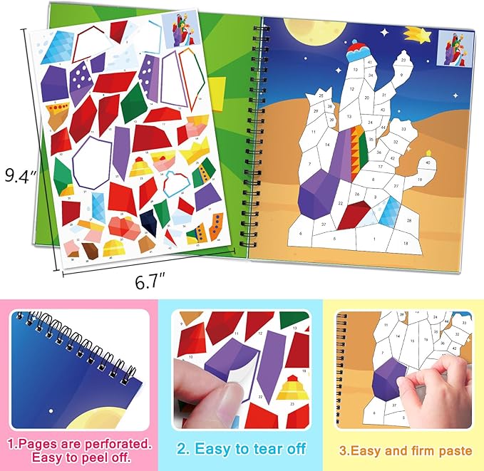 TBEEJ 2PCS Bible Crafts for Kids Ages 4-8 Sticker Paint Books Airplane Activities Includes Christian Jesus Angel Adam&Eve and More Designs Gift Party Create 20 Pictures（Sticker Sheets are Separate）