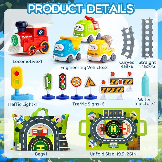ALASOU Electric Train Set for Toddlers Kids with Steam Spray|Light & Music Magnetic Car Toy with Tracks,Playmat/Storage Bag|Christmas Birthday Gift for 3 4 5 6 Year Old Boys Girls
