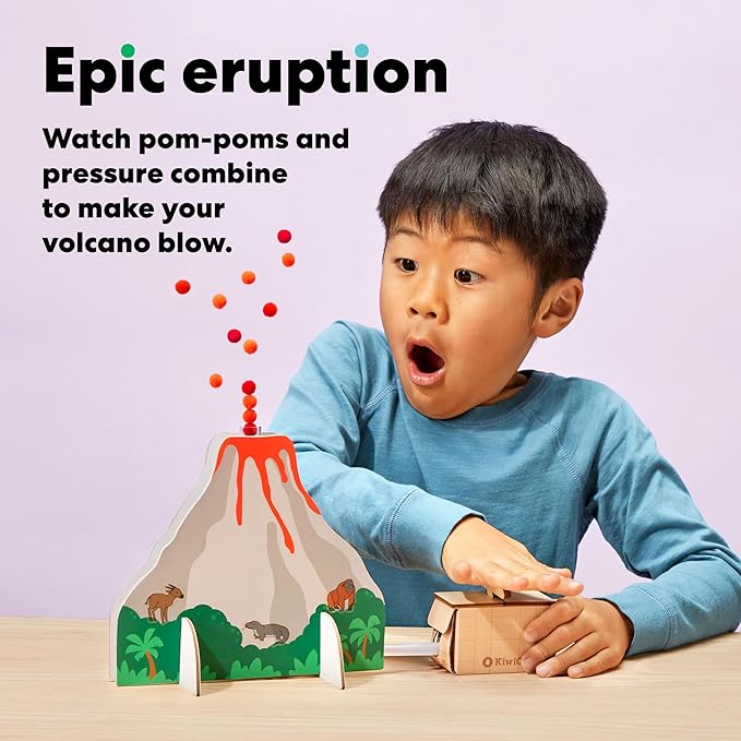 KiwiCo Volcano Science Kit for Kids Age 5 to 8 – STEM Science Kit & Educational Toy with Rock & Mineral Exploration, Real Geodes, Magnifying Lens, Display Case & Eruption Experiment