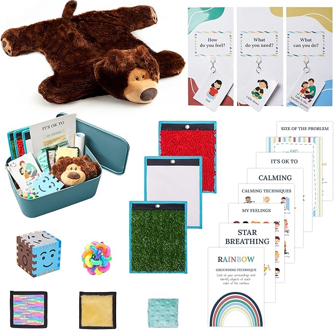 ODOXIA Calm Down Corner | Classroom and Special Education Must Haves | Calming Corner Items for Kids | Calming Corner Kit with Sensory Mats, Posters, Solutions Wall, Sensory Toys