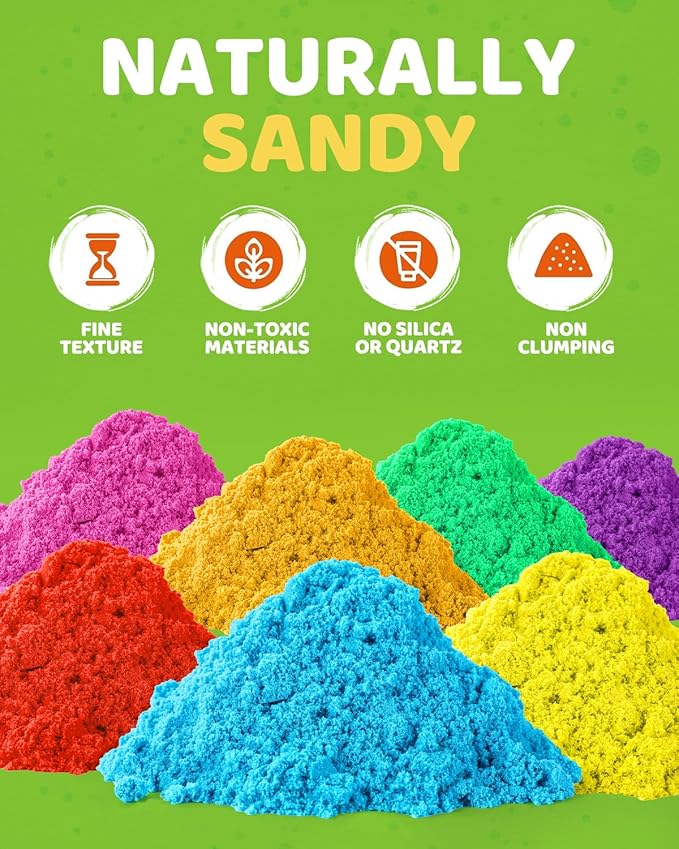 Play Sand with Sensory Bin Toy for Kids, 8 lb of 7 Colored Bulk Magic Sand with Sandbox for Toddlers, Sensory Sand Kit for Boys and Girls Age 3-8 (Green)
