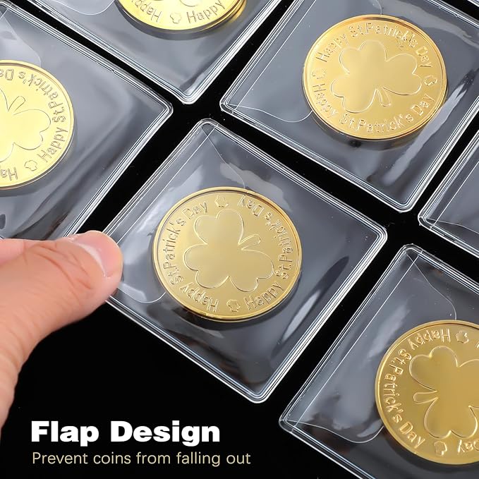 50 Pcs Plastic Coin Sleeves, 2.1 x 2.1 Inch Individual Coin Protector for Collectors