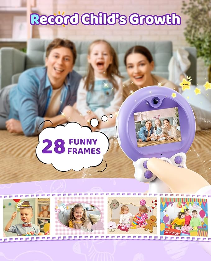 TEKFUN Kids Camera Toy for Girls - Birthday Girl Gifts with Magic Wand Design - Digital Video Camera for Kids with 32GB SD Card - Easter Basket Essentials for Girl 2 3 4 5 6 Year Olds, Purple