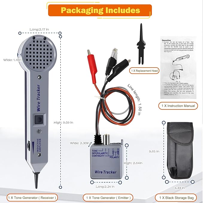 Tone Generator Kit, Wire Tracer Circuit Tester, Tone Tracing Probe Kit, 200EP High Accuracy Cable Tester, Line Finder Toner Inductive Amplifier Variable Tone Generator for Network