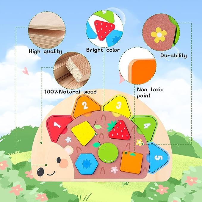 Montessori Toddler Puzzle Toys Shape Sorter Puzzle for 3-5Year Old Boys and Girls Educational Toy with Numbers and Colors