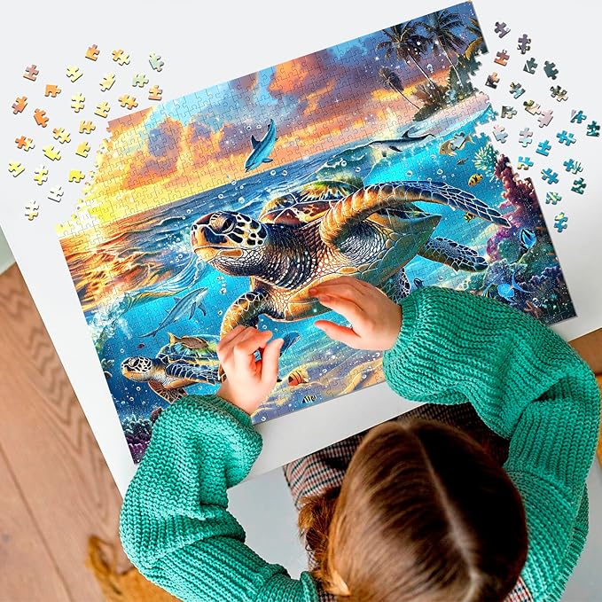 2 Pack Puzzles for Adults 1000 Pieces-Sea Turtle & Dolphins Difficult Jigsaw Puzzles for Adults,Hard Jigsaw Puzzle Decorations DIY Leisure Game Toy Suitable Family Friends(27.5x20 inches)