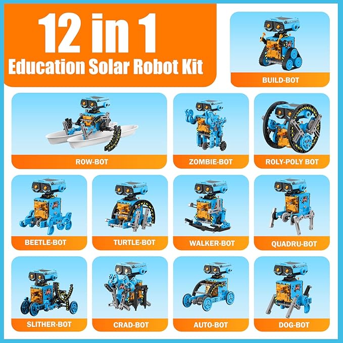 STEM Solar Power Robots Toys for Boys Aged 8-12, 12 in 1 Educational Building Science Experiment Kit for Kids, Birthday Gifts for Aged 8 9 10 11 12 13 Boys Girls Teens