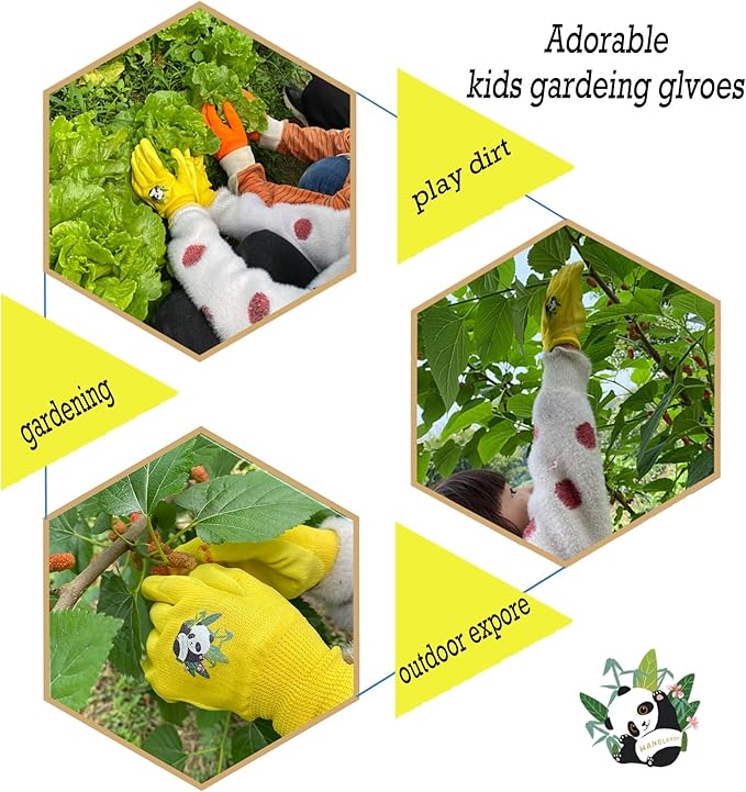 HANDLANDY 2 Pairs Kids Gardening Gloves, Toddler Children Garden Yard Work Outdoor Playing Gloves, Rubber Coating, for Girls Boys Youth (Size XL, Yellow)