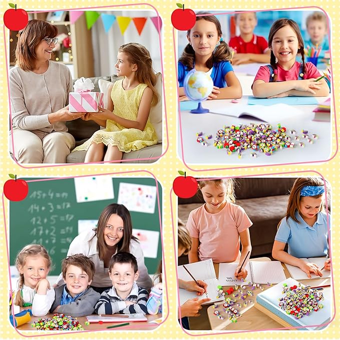 JUNEBRUSHS Apples Erasers for Kids - 150pcs Welcome Back to School Gifts - Cute Mini Erasers for Classroom Prizes & Homework Rewards