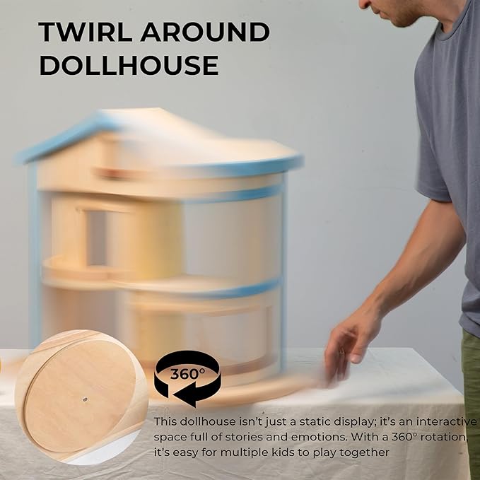 AVDAR Twirl Around Dollhouse for Toddlers 3-5, 22.6-Inches-Tall, Large Wooden Doll House for 2 3 4 5 6 7 8 Year Old Girls, with Spinning Platform, Sliding Doors, Ideal Gift for Kids Ages 3+