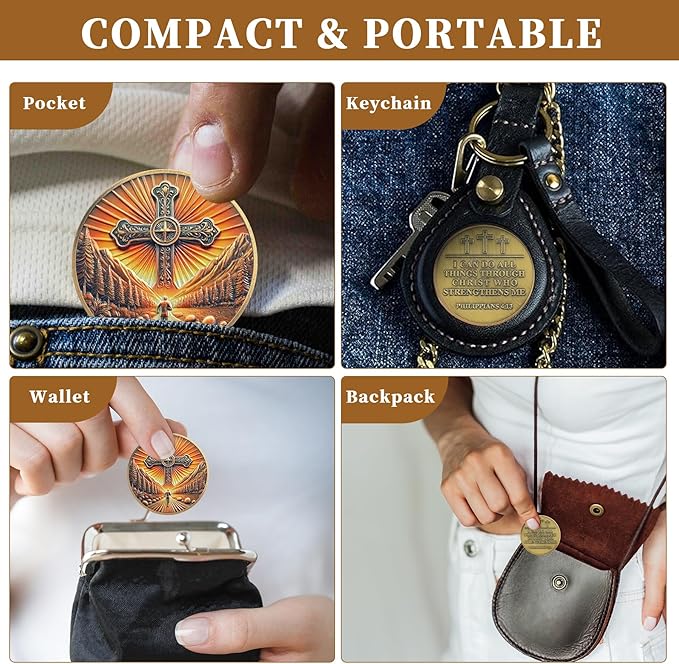 Philippians 4:13 Christian Challenge Coin – Path of Faith Religious Token with Bible Verse – I Can Do All Things Through Christ – Inspirational Gift for Men & Women