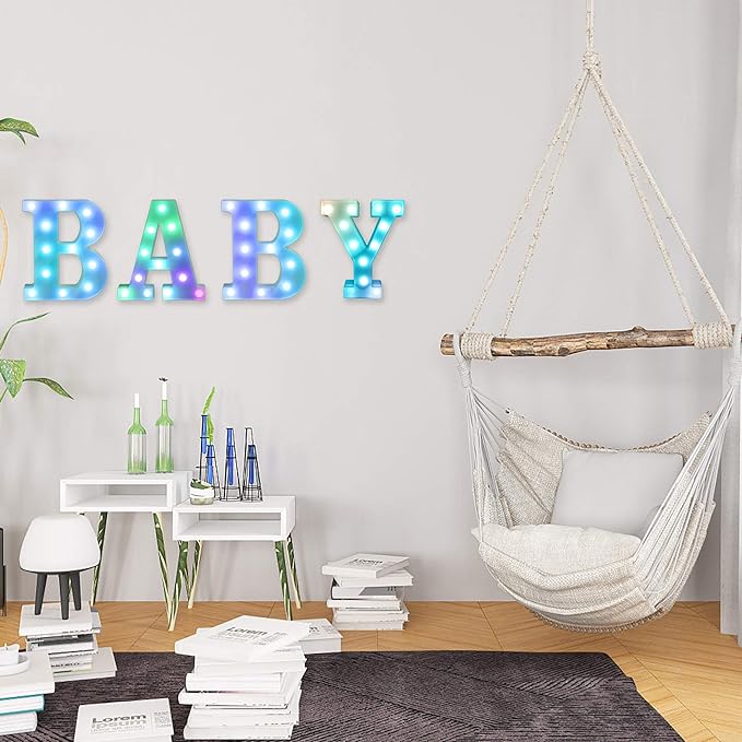 Foaky Colorful LED Letter Lights with Remote,Marquee Light Up Letters Sign for Night Light Wedding/Birthday Party Battery Powered Christmas Lamp Home Bar Decoration(R)