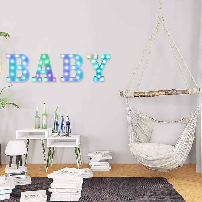 Foaky Colorful LED Letter Lights with Remote,Marquee Light Up Letters Sign for Night Light Wedding/Birthday Party Battery Powered Christmas Lamp Home Bar Decoration(C)