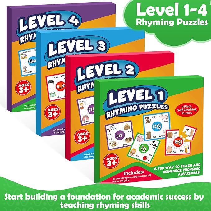 Torlam Phonics Puzzles Rhyming Games Phonics Games Flash Cards for Kids Toddler, Learn to Read Spelling Reading Sight Words, Short A E I O U Blends Site Words for Preschool Kindergarten Homeschool