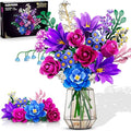 Flowers Bouquet Building Set with LED Light, 21 Flower Botanical Collection Building Block Toy, Rose Lily Plants Home Office Decor 1054PCS, for Her Adults Women Kids Girls 12+ (Purple)