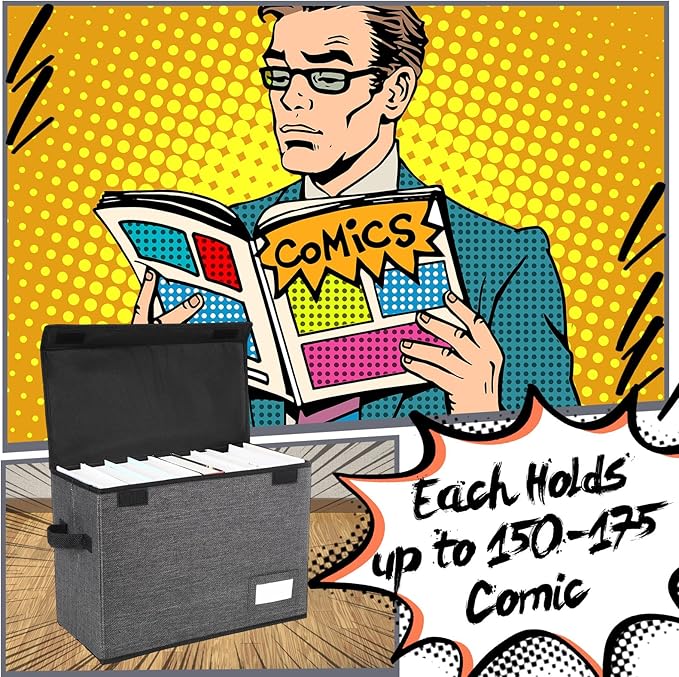 Chuangdi 6 Pcs Comic Book Storage Boxes, Back to School Collapsible Comic Short Box Case with Lid, 15.8 x 7.9 x 11.4 Inch Book Bin Container Holds 150 Comics(Charcoal Gray)