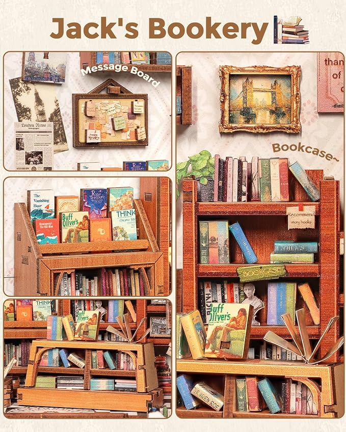 CUTEBEE Book Nook Kit - DIY Miniature House Dollhouse Kit for Adults and Teens, Booknook Tiny House Bookshelf 3D Wooden Puzzle, Gifts for Family (Jack's Bookery)