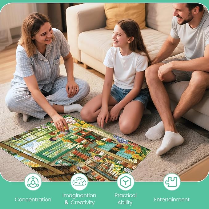 500 Piece Jigsaw Puzzles for Adults, Cozy Flower Shop with Children Puzzles for Adults, Fun and Challenging Puzzle for Family Time, Relaxing Gift for Adults, Kids, Seniors, 20.5 x 15 in