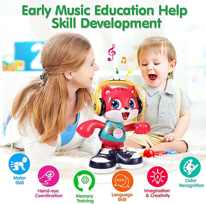 Baby Toys, Dancing Cat for Baby Boys & Girls with Music & Recording, Kids Interactive Early Learning Educational Toddler Toys for 2 3 Year Old Boys Girls with Sound Lights Effect Birthday Xmas Gift
