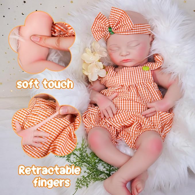 Reborn Baby Dolls Silicone Full Body 18.1in Weighted Real Life Closed-Eyes Girl Dolls Lifelike Newborn Baby Soft Body Flexible Limbs Not Vinyl
