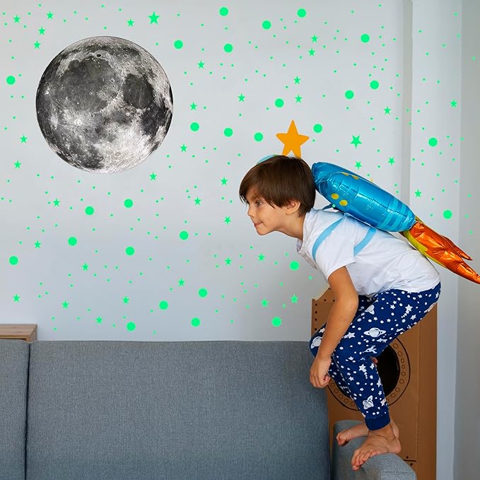 Glow in The Dark Stars and Moon for Ceiling, 951 PCS Wall Stickers for Girls Room Baby Nursery Birthday Christmas Gift for Boys（Green）