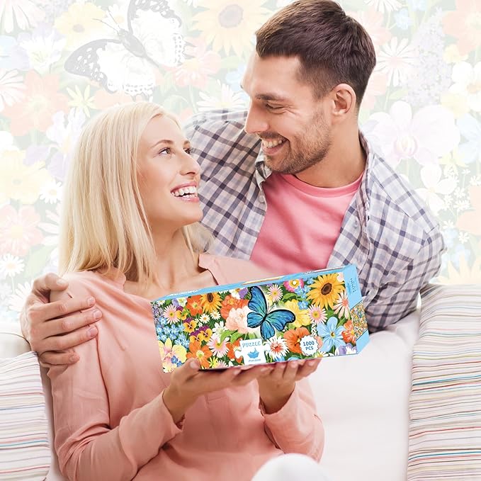 MOMIBOOK 1000 Piece Puzzle for Adults Jigsaw Puzzles of Drifting Flowers Butterfly Shadows, Painting Image Difficult Challenging Hard Impossible Puzzle Unique Funny Party Christmas Birthday Gifts