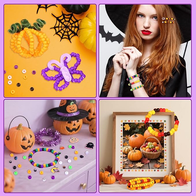 XIANNVXI 2700pcs Halloween Clay Beads Orange Purple Black White Green Jewelry Making Kit Friendship Bracelet Supplies with Halloween Pattern Clay Beads DIY Crafts Kit