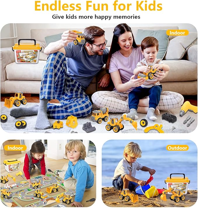Take Apart Construction Truck Excavator Toys for Kids Ages 3-8, STEM Learning Building Toys with Electric Drill & Puzzle Play, Educational Engineering Birthday for Boys Kids Toddlers