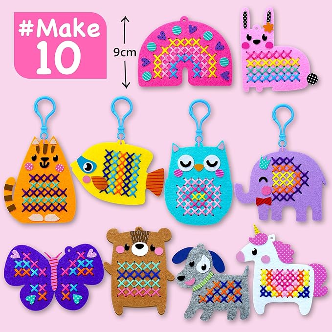EZCRA Beginner Needlepoint Cross Stitch Kit for Kids Ages 5-8 – Easy Embroidery Starter Set with Jumbo Plastic Needles, Pre-Printed Patterns, Instructions – DIY Arts & Crafts Gift for Girls & Boys
