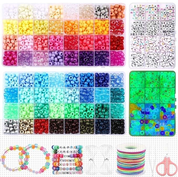 73 Colors 3700 Pcs Pony Beads for Bracelet Making Kit 64 Colors Pony Rainbow Letter Beads 9 Colours Glow in The Dark Beadwork Friendship Bracelet Jewelry Crafts with Elastic Cord